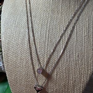Silver .925 Beautiful Crystal & Heart Pendant Double Necklace